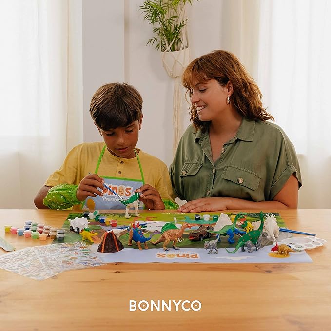 BONNYCO Dinosaur Toys for Kids Painting Kit 16 Figurines Kids Crafts Kits with Glow in The Dark Toys & Gifts for Boys 3 4 5 6 7 8 9 10 Years Old | Dinosaur Gifts Arts and Crafts Birthday Christmas