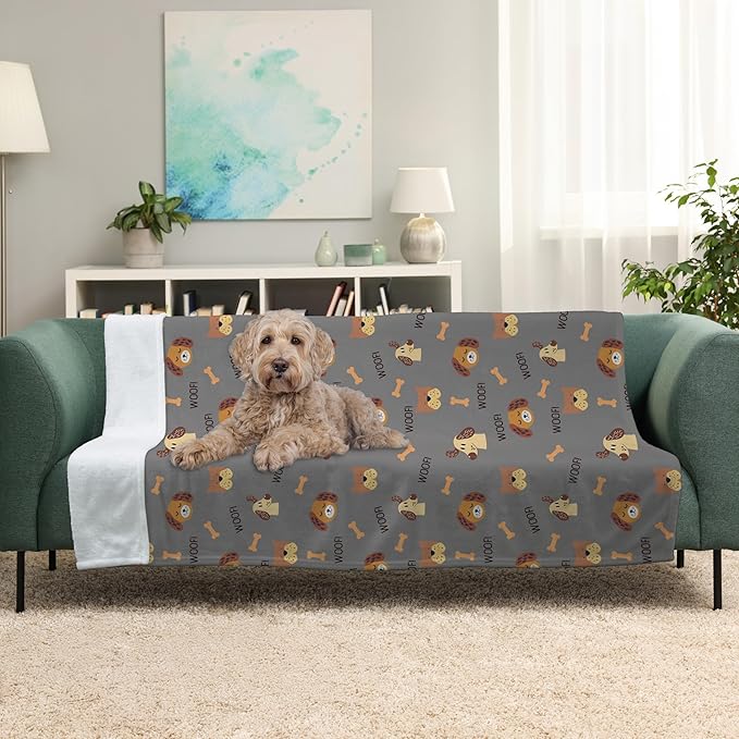 Grey Woof Fleece Pet Lightweight Blanket - 50" x 60" - Cute for Dogs - Gifts and Puppy Essentials - Printed in America