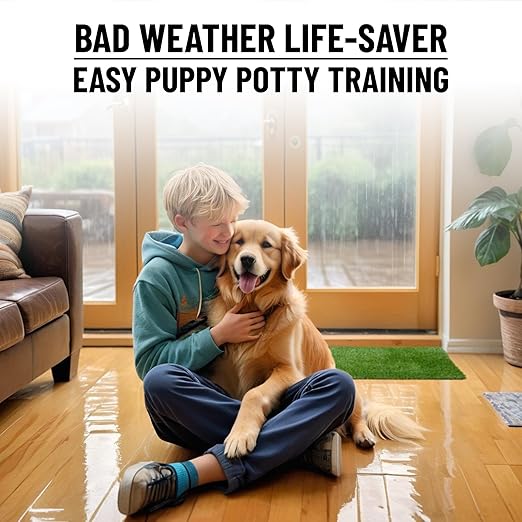 Ottomanson Artificial Grass Puppy Potty Training Pad, 15" x 30" Reusable Pee Pad for Small Pets and Dogs
