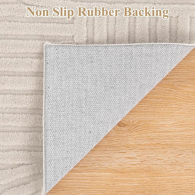Pauwer 8x10 Washable Area Rugs for Living Room Modern Beige Solid Color Soft