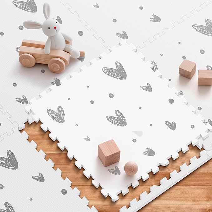 XL Baby Play Mat-72”x 48” Puzzle Play Mat,with 6 Foam Floor Tiles,Waterproof,Interlocking Foam Baby Mat for Babies&Toddlers,Expandable Tiles with Edges,Tummy Time Mat(Love)