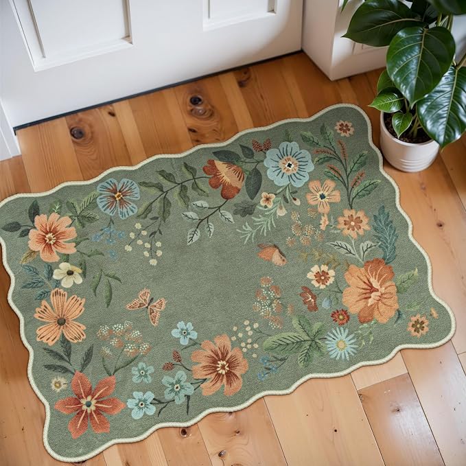 Lahome Floral Rugs for Entryway, 2X3 Washable Kitchen Rugs Ultra-Thin Soft Rug