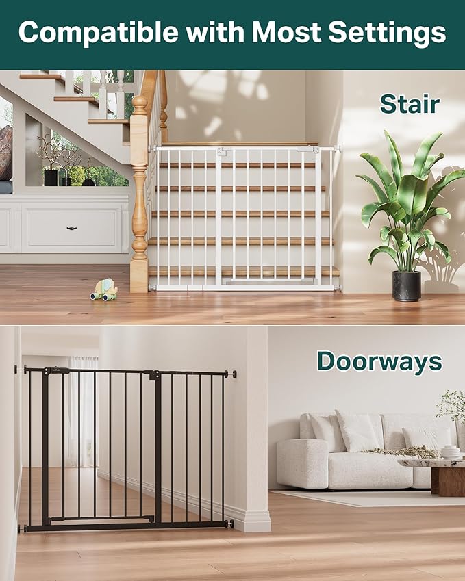 InnoTruth 29.5–40.75" Baby Gate for Stairs, 30" Tall Dog Gates for Doorways & Hallways, Safety Gate for Kids & Pets, Pressure-Mounted Walk-Through with Dual Lock & 2-Way Swing, White