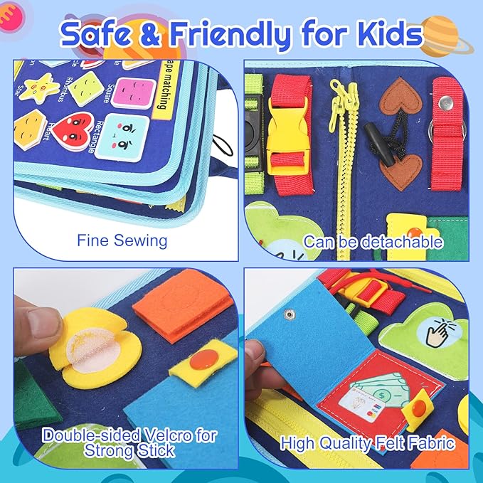 Montessori Busy Board - Ideal Busy Book Toddler Toys & Gifts for Boys & Girls, Toddler Travel Essential for Airplane & Car, Sensory Toys, Great for Baby Gifts for Boys