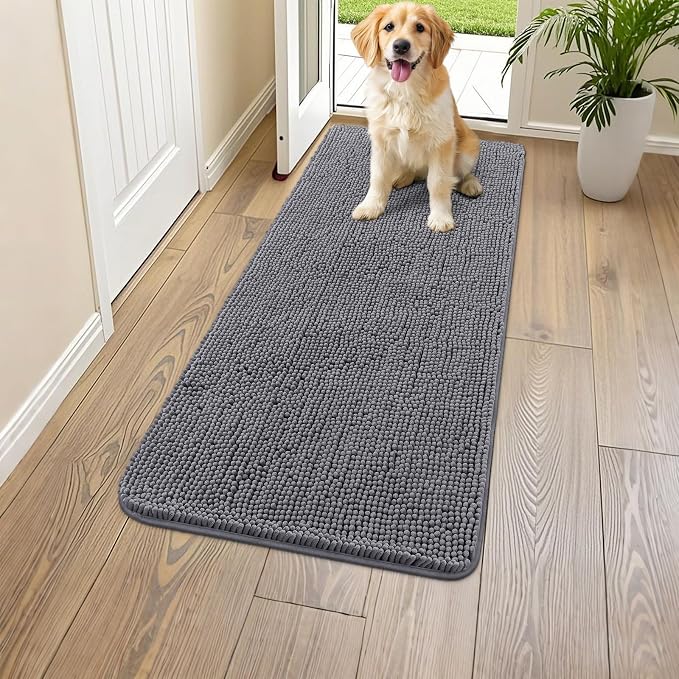 Smiry Dog Door Mat for Muddy Paws 44x24, Absorbent Dirt Trapper, Non-Slip