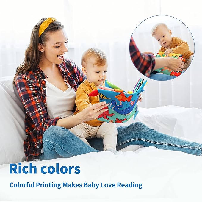 BARMACO Baby Soft Books, Touch and Feel Crinkle Cloth Books for Babies, Infants & Toddlers, Learning Toys Gifts for Boys & Girls, Early Development Interactive Sensory Toys, Ocean Animal Tails Books