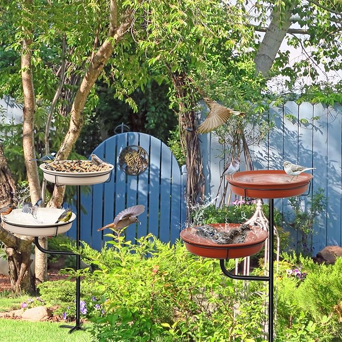 Freestanding Birdbaths Bowl Outdoor, Free Standing Garden Bird Bath Bird Feeder & Bird Bath Bowl, Detachable Decoration Spa Birdfeeder for Garden Patio Yard Lawn, 4 Spiky Metal Stake (White)