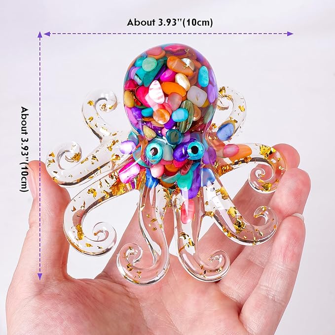 Natural Crystal Green Aventurine Gravel Octopus Resin Marine Animals Fish Tank Decorative Ornaments Statue Healing Home Decor Ladies Gift