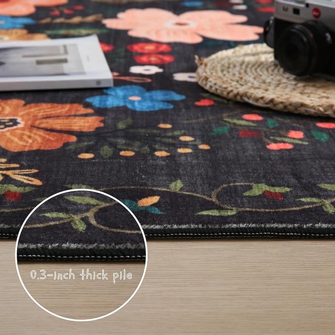 Rugcomf Living Room Rug 6x9 Rug Machine Washable Boho Area Rug Non Slip Floral