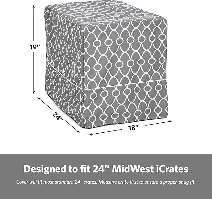 MidWest Homes for Pets Small Dog Crate Cover Featuring Teflon Fabric Protector, Poly-Cotton Privacy Kennel Cover Fits Most 24-inch Crates, Gray Designer Print, Washable, Reduces Barking
