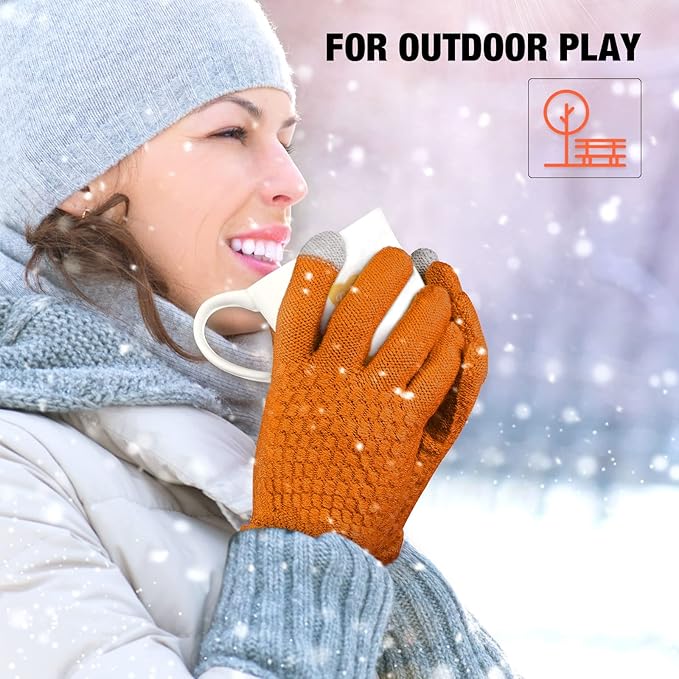 Geyoga 2 Pairs Women's Winter Touch Screen Gloves Soft Warm Fleece Lined Knit Elastic Cuff Winter Texting Gloves