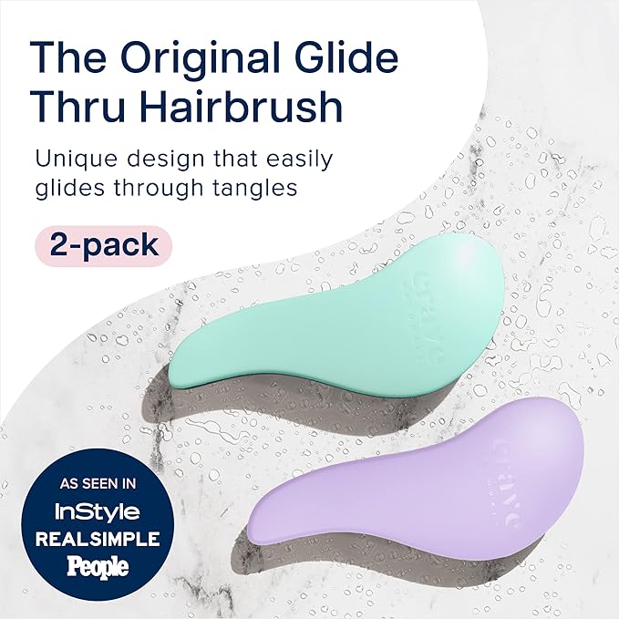 Crave Naturals Glide Thru Detangling Brush for Adults and Kids - Detangler Brush for Curly or Straight, Wet or Dry Hair - Gentle on Tangles Hair Comb - 7.5x3-Inch, Turquoise and Purple (Pack of 2)