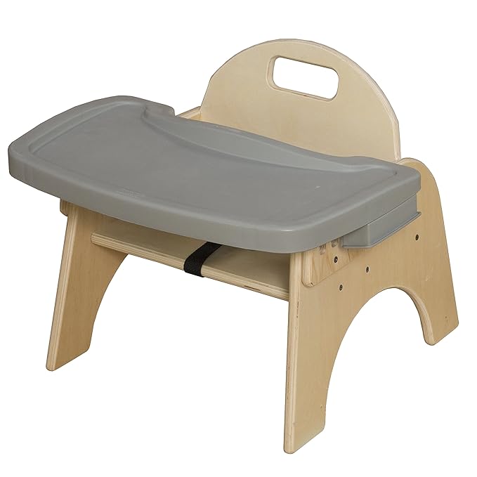 9”H Montessori Wooden Feeding Chair with Safety Harness for Toddlers to Teens, Kids Dining