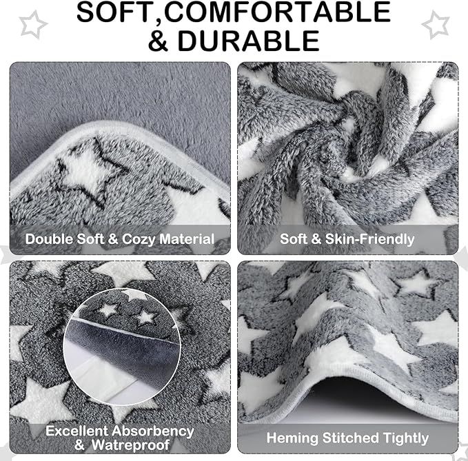 Tranqun 4 Pcs Waterproof Dog Blankets 30 x 21 Inch Washable Puppy Blankets for Small Dog Reusable Pet Pee Pad Soft Reversible Fleece Cat Blanket Sleep Floor Mat for Guinea Pig Cage Liners (Gray)