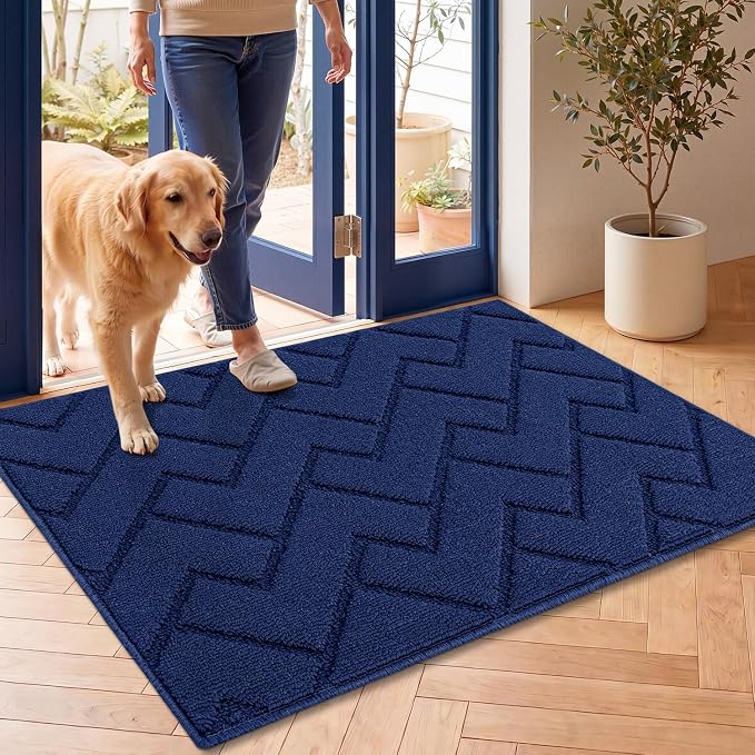 hicorfe Door Mat Indoor Entrance, TPR Backing Dirt Trapper Front Door Mat