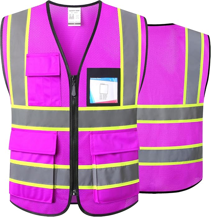 Purple Safety Vest for Men Women Reflective with 8 Pockets and Zipper Front Mesh High Visibility Vest Hi Vis Construction Work Vest,Meets ANSI/ISEA Standards(EKH1-Purple-3XL)