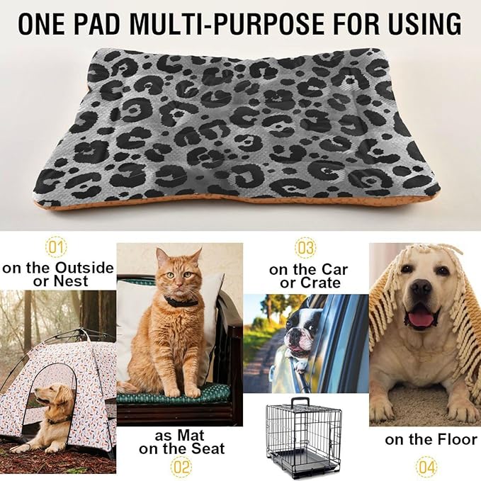 Leopard Print Pet Bed Cute Dog Bed Mat Absorbing Non Slip Pad Pet Sleeping Mat for Small, Medium, and Large Dogs Puppy Cat 24 in x 18 in