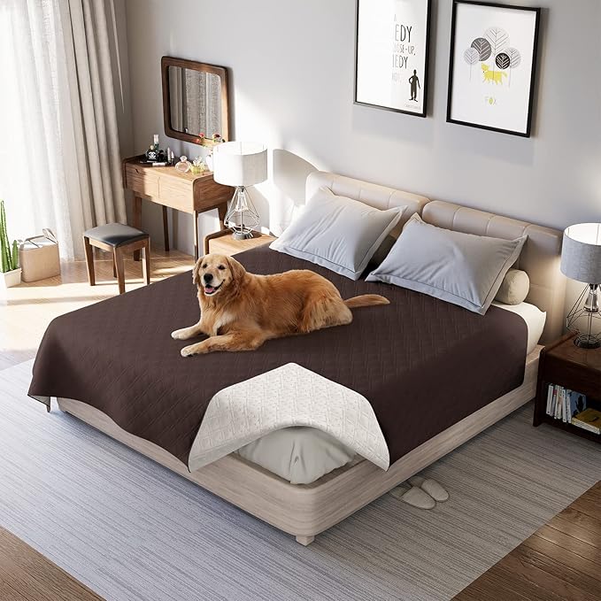 Waterproof Dog Bed Covers for Couch Protection, Water-Resistant Soft Dog Pet Blanket Anti-Slip Dog Blanket for Bed, for Furniture Bed Couch Sofa (Brown,82x102inch)