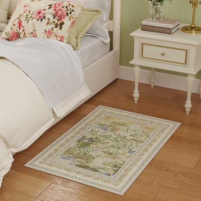 2x3 Rug Impressionist-Style Vintage Indoor Door Mat Machine Washable Small Area Rug Non-Slip Low Pile Throw Rugs for Entryway Kitchen Front Door Indoor Entrance Entry Kids Room, Beige