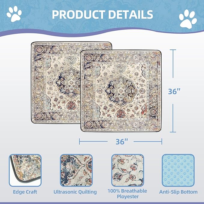 Washable Pee Pad for Dogs 2 Pack, 36" x 36" Reusable Puppy Pads Waterproof Dog Rugs, Super Absorbent, Leakproof, Dog Crate Pad, Playpen Mat, Whelping Pads, Vintage Medallion