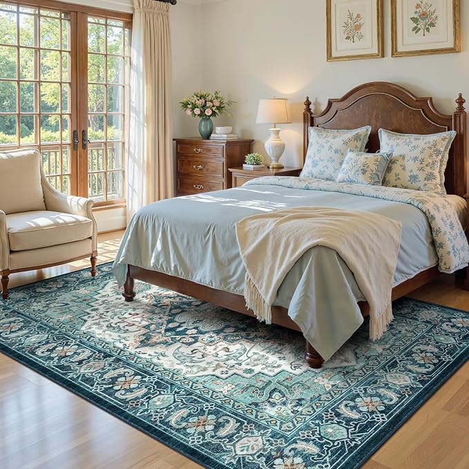 Lofus 5x7 Washable Rugs Non-Slip, Vintage Floral Area Rug