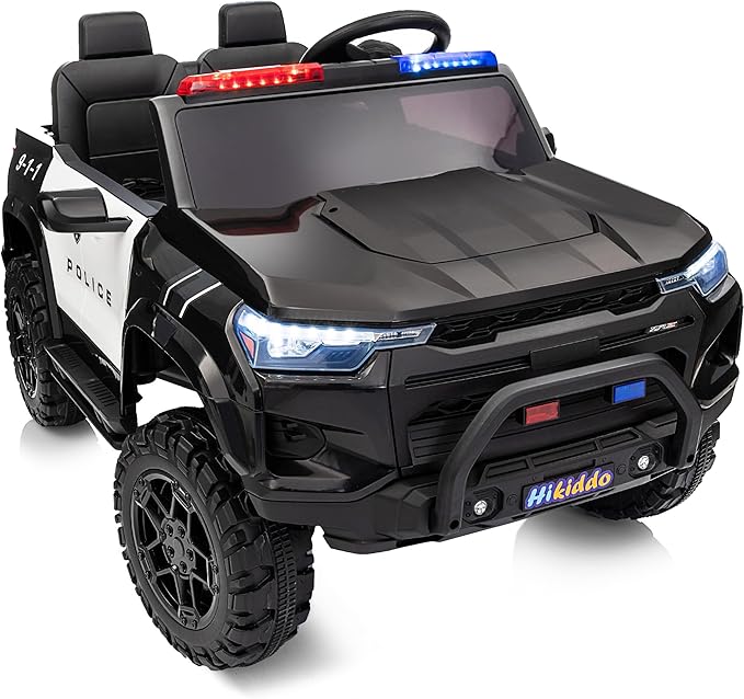 24V 10Ah Electric Police Car Ride on Toy for Big Kids, 4WD 2 Seater Kids Ride on Car SUV w/Remote Control, 4x200W Motors - Black