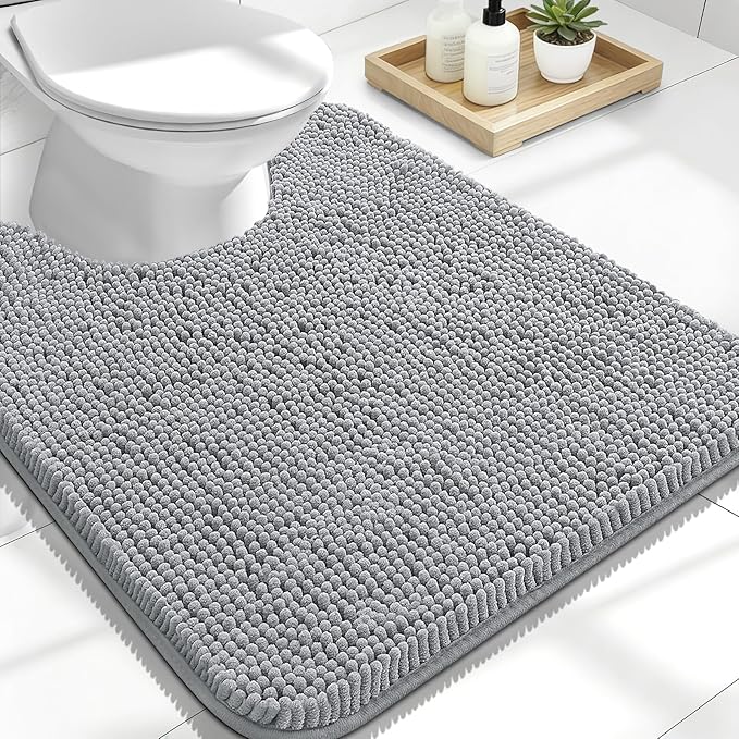 OLANLY Toilet Rugs U-Shaped 24x20, Extra Soft Absorbent Chenille Contour