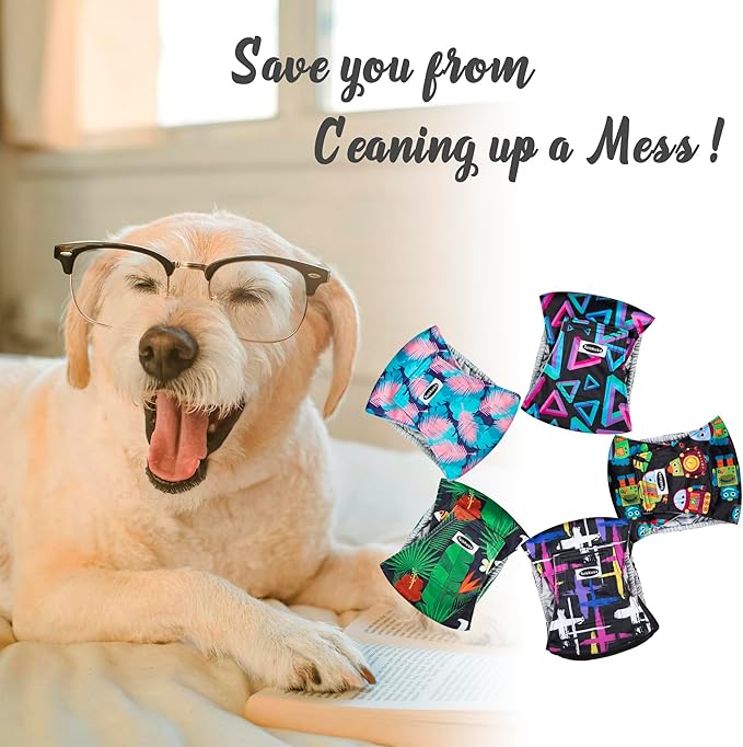 Male Dog Diapers, 5 Pack, Medium, Colorful, Male Dogs, Dog Incontinence Protectors