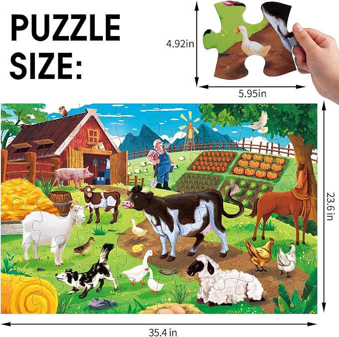 Jumbo Floor Puzzle for Kids,Farm Animals Jigsaw Large Puzzles,48 Piece Barn Puzzle for Toddler Ages 3-5,Children Learning Preschool Educational Toys,Birthday Gift for 4-8 Years Old Boy and Girl