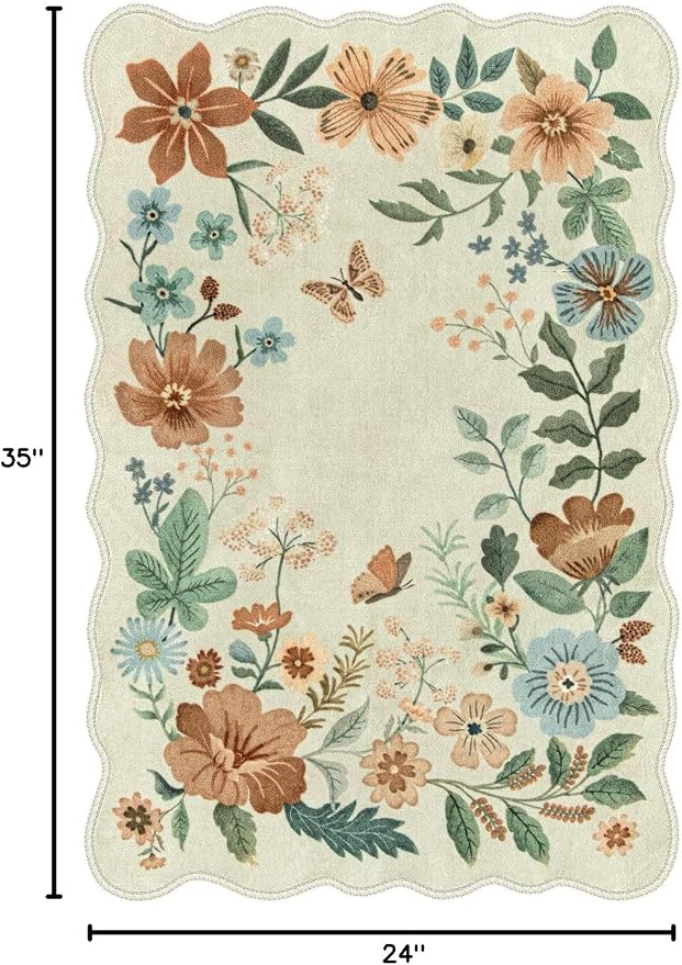 Lahome Floral Small Rug, 2X3 Kitchen Rugs Non Slip Washable Rug Ultra-Thin