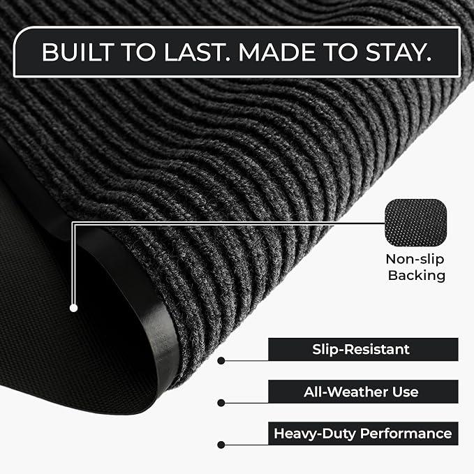 Large Door Mat 3' x 5' Charcoal, Heavy Duty Commercial Floor Mat, Industrial