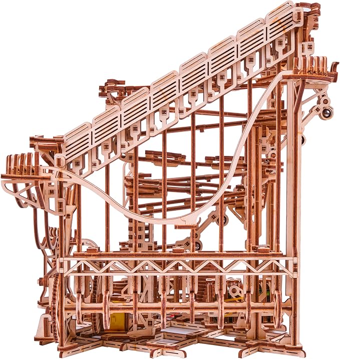 Wood Trick Wooden Marble Run Spiral Electric Motorized - Wooden 3D Puzzles for Adults and Kids to Build - 13x13 - Roller Coaster Mechanical Wooden Model Kits for Adults and Teens to Build