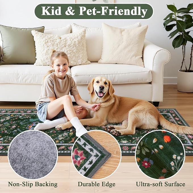 HEBE Washable Hallway Runner Rug 2'x 6' Non Slip Kitchen Rugs Runner, Low Pile