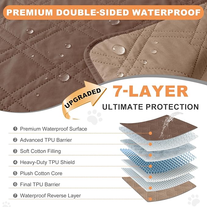 100% Waterproof Dog Couch Protector, Triple-Layer Waterproof Dog Bed Cover Pet Blanket Reversible 2-Tone Sofa Shield, Non-Slip Furniture Guard for Pets(35×71 Inch, Brown+Taupe)