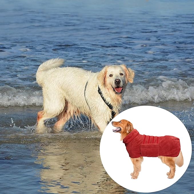 Geyecete Pineapple Grid Fast Drying Super Absorbent Dog Cat Bath Robe Towel - Red - XXL