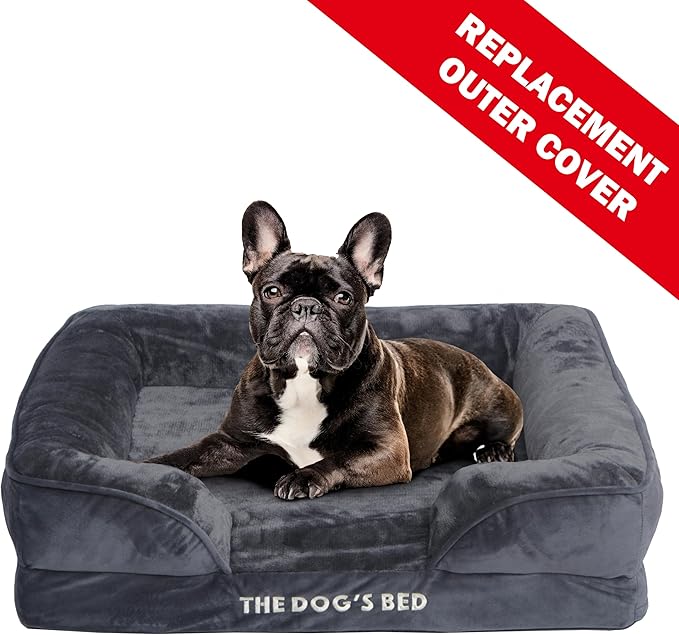 The Dog’s Bed Replacement Outer Cover & Bolster for Standard Foam Beds, Flannel Fabric, Grey, Medium