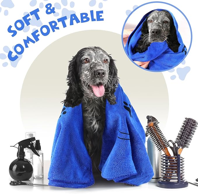 Chumia 4 Pcs Dog Towels for Drying Dog Puppy Bulk Microfiber Absorbent Paw Towel Pet Bathing Supplies Quick Drying for Medium Cats Pets Shower(24 x 40 Inch,Grey,Blue,Coffee,red)
