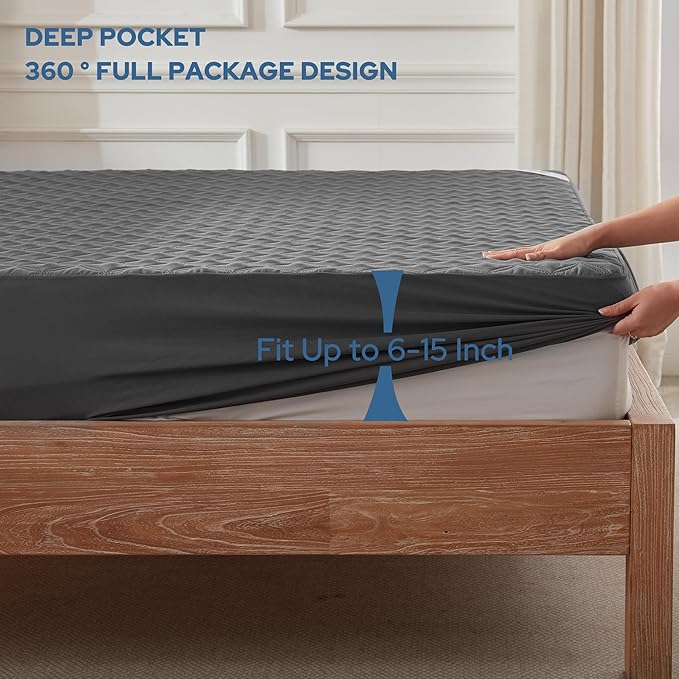 2 Pack Waterproof Mattress Protector, Full Size Mattress Pad with Deep Pocket 6"-15" Depth, Soft Breathable Dirt-Proof Single Bed Mattress Cover for Bedroom, Dorm Room (Gray)