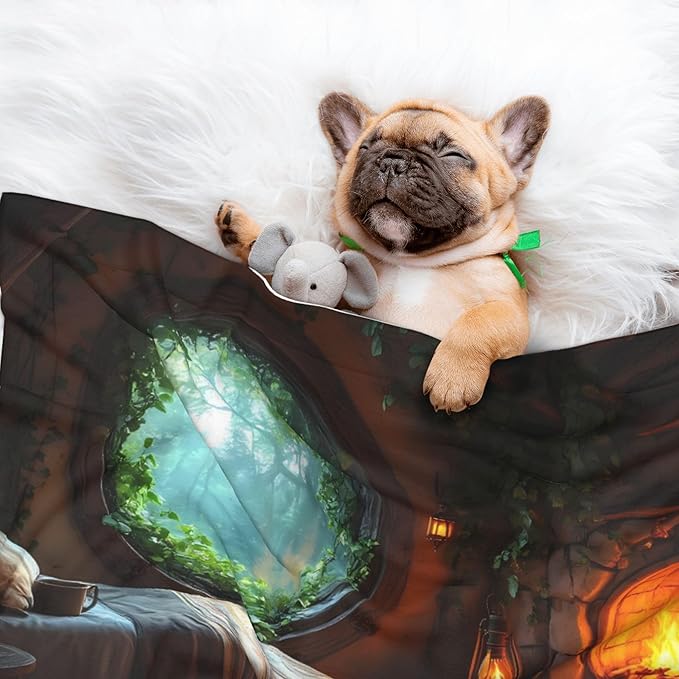 Waterproof Dog Blanket Soft Pet Blanket for Puppy Cat, Fleece Cat Throw Blankets for Furniture Bed Couch Sofa Reversible - Cozy Tree Hole Cabin