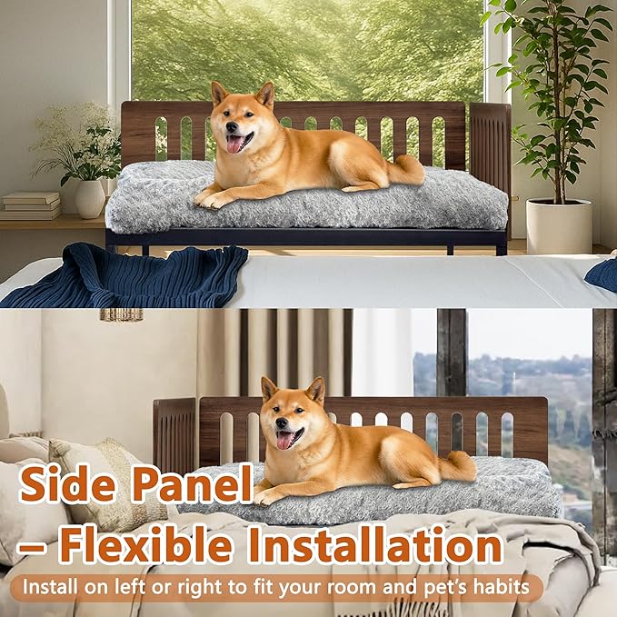 Beside Dog Bed,2 Panel Adjustable Height Dog Bunk Beds,40''x28'' Metal Dogs Bed Frame with Cushion,Large
