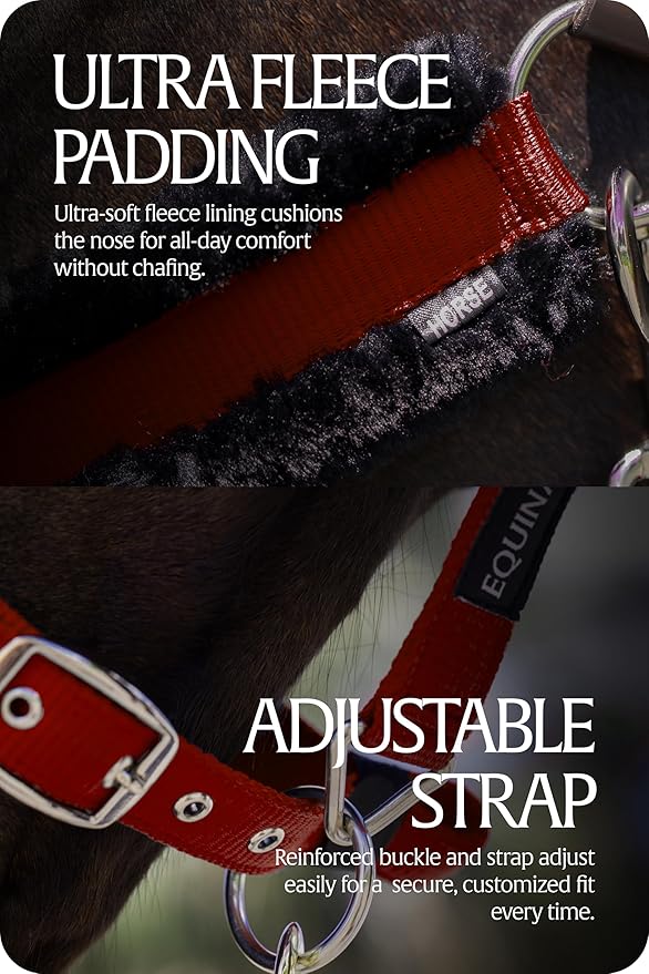 Equinavia Valkyrie Ultra Fleece Breakaway Horse Halter | Padded Fleece Adjustable Safety Halter with Nylon Webbing - Wine Red/Black - Cob