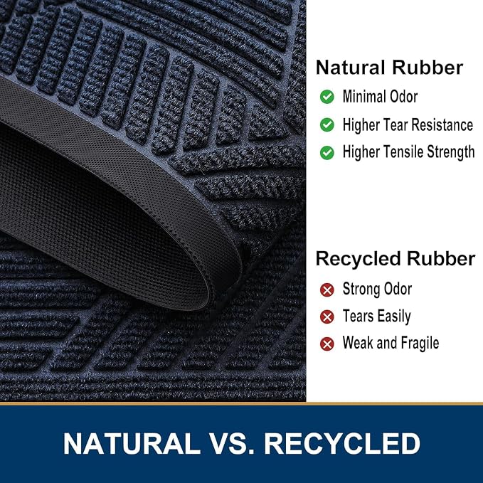Smiry Front Door Mat Outside Entrance, Heavy Duty Sturdy Natural Rubber Doormat