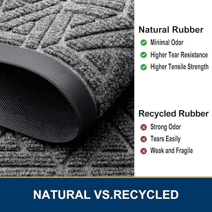 Smiry Front Door Mat Outside Entrance, Heavy Duty Sturdy Natural Rubber Doormat