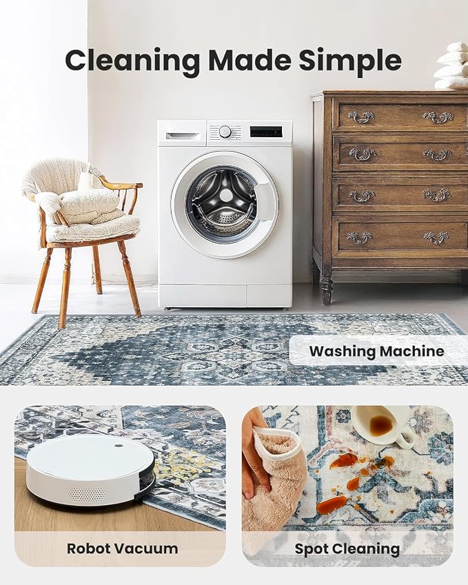 AMADA HOMEFURNISHING 8x10 Washable Area Rug, Low-Profile