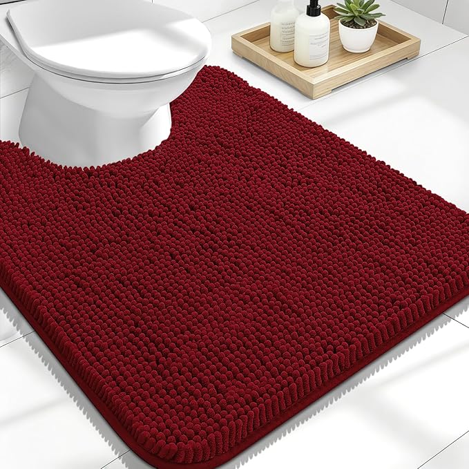 OLANLY Toilet Rugs U-Shaped 24x20, Extra Soft Absorbent Chenille Contour