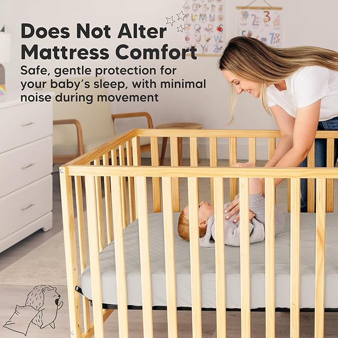 Waterproof Crib Mattress Protector Cover Fitted - 2-Pack Quiet Baby Crib Mattress Pad Sheets, 52" x 28" Soft Quilted Cotton Baby Sheet, Machine Washable, Easy Fit, Durable (Sage/Mavy)