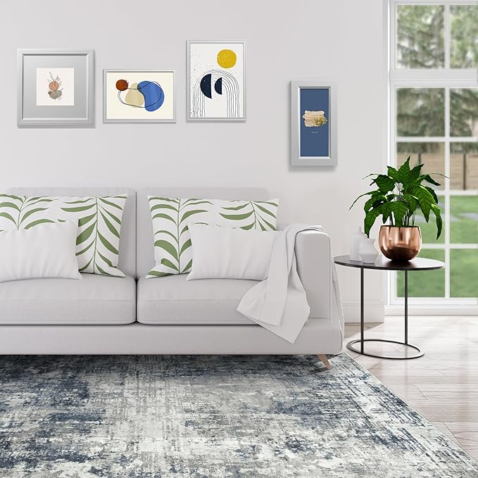6x9 Area Rugs for Living Room Rug Washable: Modern Rug for Dining Room Bedroom Carpet Non Slip Low Pile 6 by 9 Indoor Abstract Nursery Home Office Blue Grey