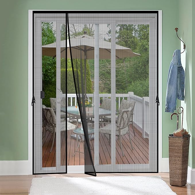 Reversible Left Right Side Opening Fiberglass Magnetic Screen Door, Fit Door Size 72x80in,Heavy Duty Fiberglass Screen Door Mesh for Front, Patio Sliding Door, French Bug Door Screen Magnetic Closure