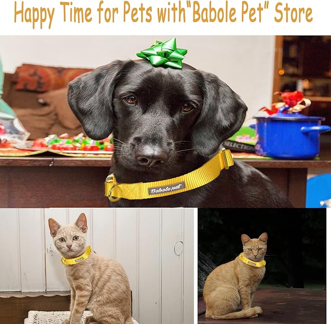 Nylon Dog Collar - Adjustable Yellow Soft Webbing Dog Collars for Small Medium Large Dogs Boy Girl Puppy Collar with Safety Metal Buckle L