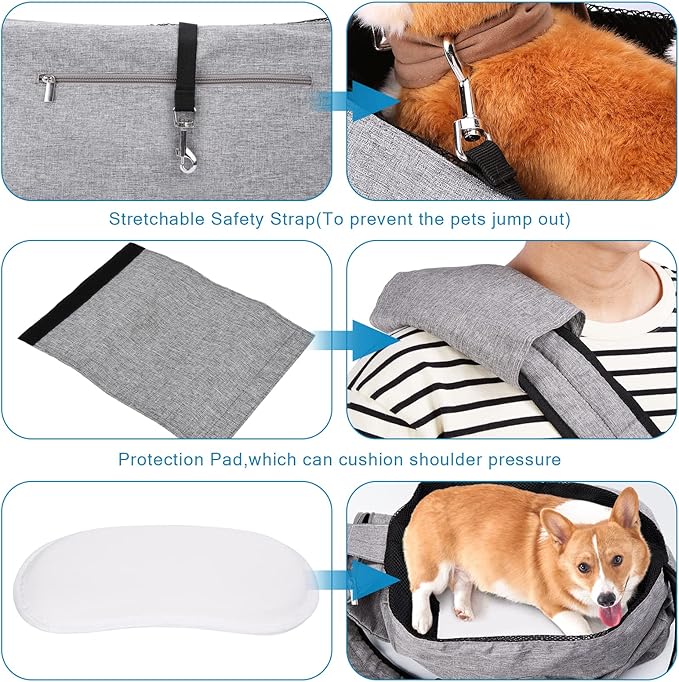 Ownpets Pet Sling Carrier, Fits 15 to 25lbs Extra-Large Dog/Cat Sling Carrier Reversible and Hands-Free Dog Bag with Adjustable Strap and Pocket Shoulder Pad for Outdoor Travel Hiking